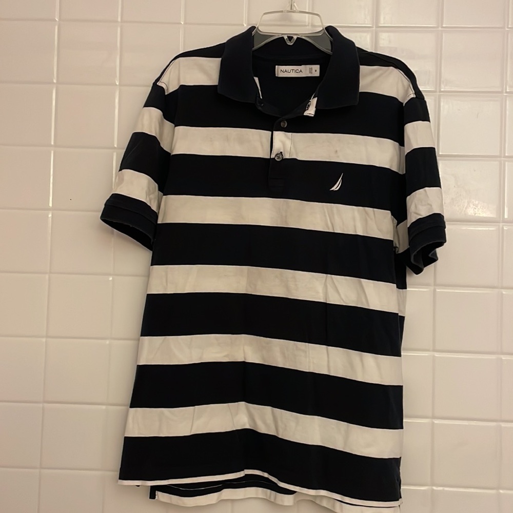 Náutica striped print (blue / white) polo shirt. Size M. Short sleeves, used - Picture 6 of 15